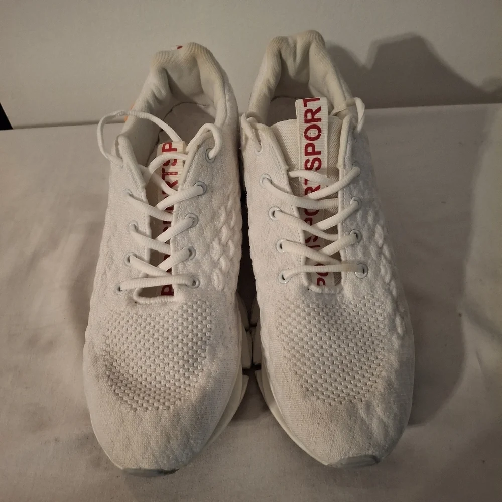 Sporty White With Red Lettering Men's Athletic Sneakers